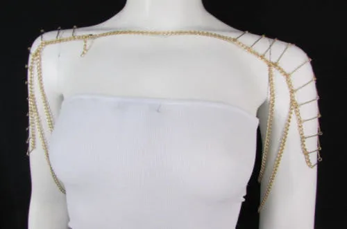 Gold Metal Chain Necklace Double Shoulder Drapes Lady Gaga Style