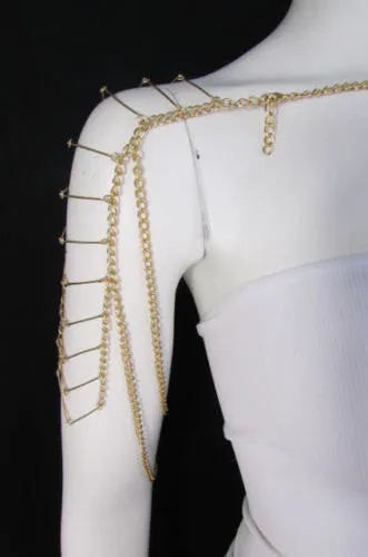 Gold Metal Chain Necklace Double Shoulder Drapes Lady Gaga Style