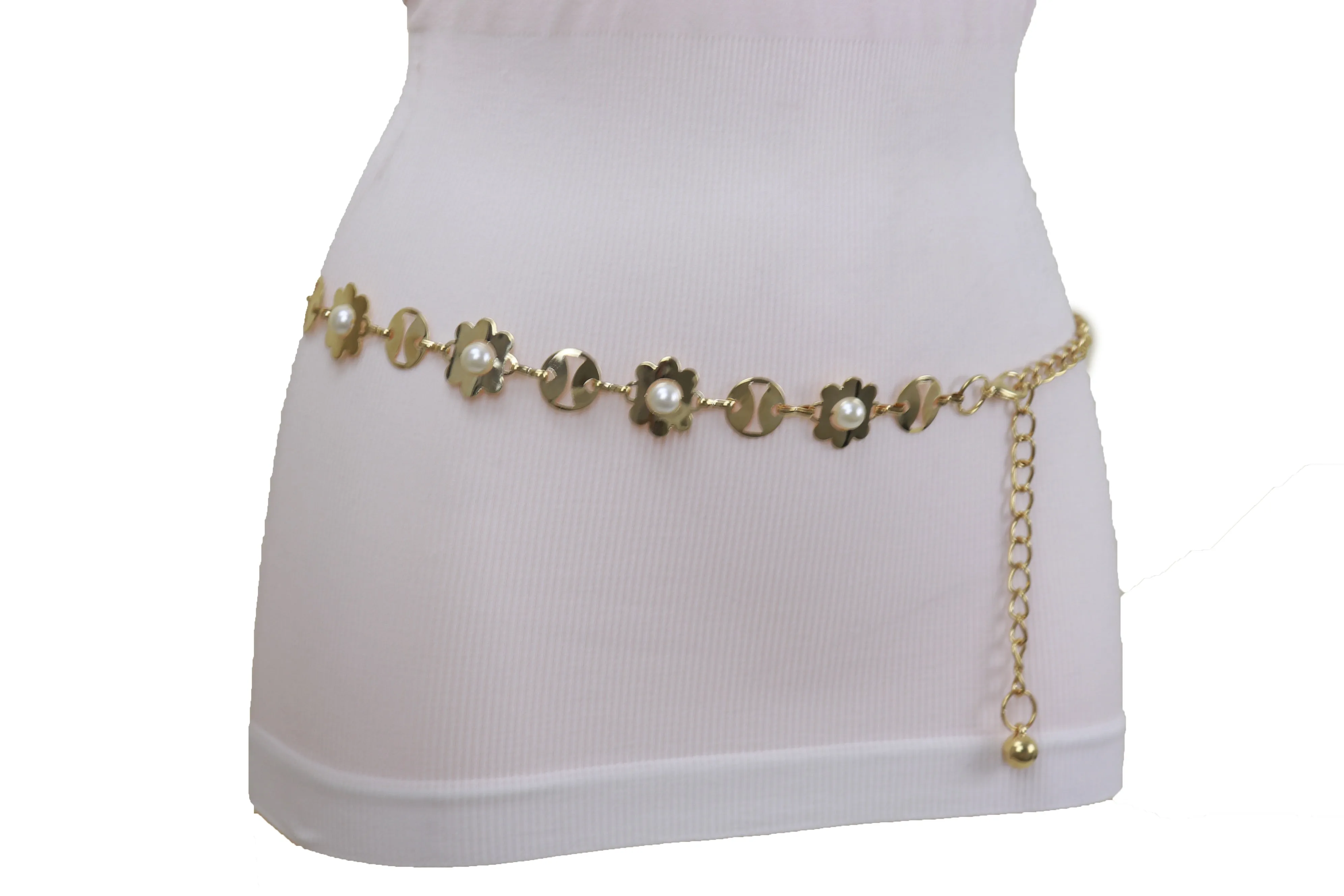 Gold Metal Flower Charm Skinny Belt Waist Hip S M L