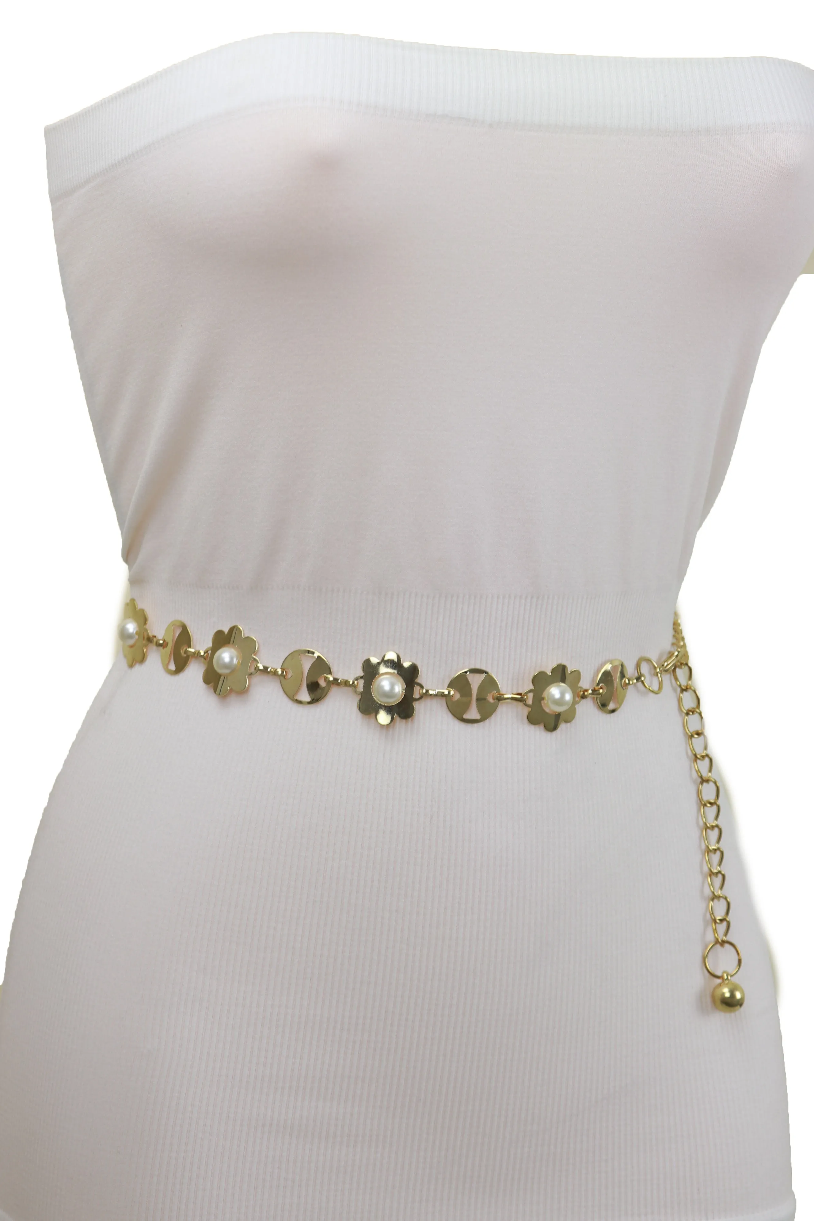 Gold Metal Flower Charm Skinny Belt Waist Hip S M L