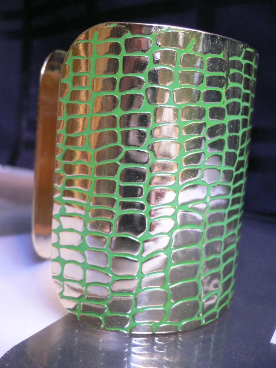 Gold Metal Sexy Dressy Unique Chic Wide Cuff Bracelet Green Flexible