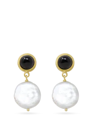 Gold-plated Onyx & Pearl Earrings