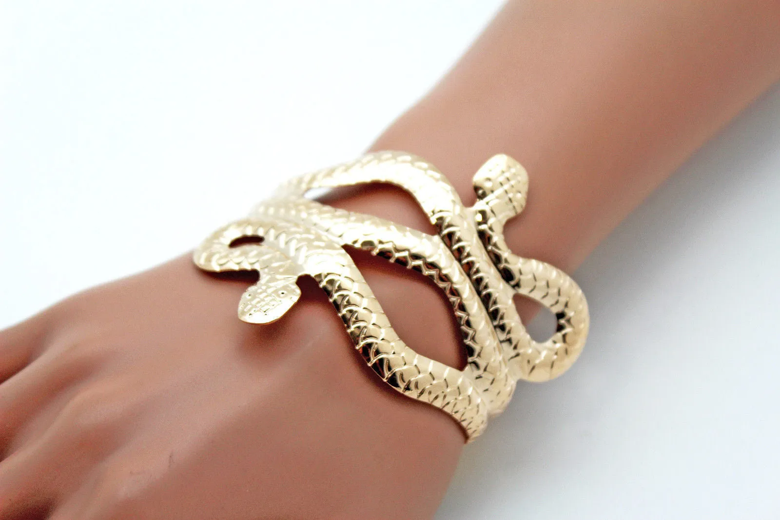 Gold Silver Metal Cuff Bracelet Cobra Snake Trendy Wrap Around