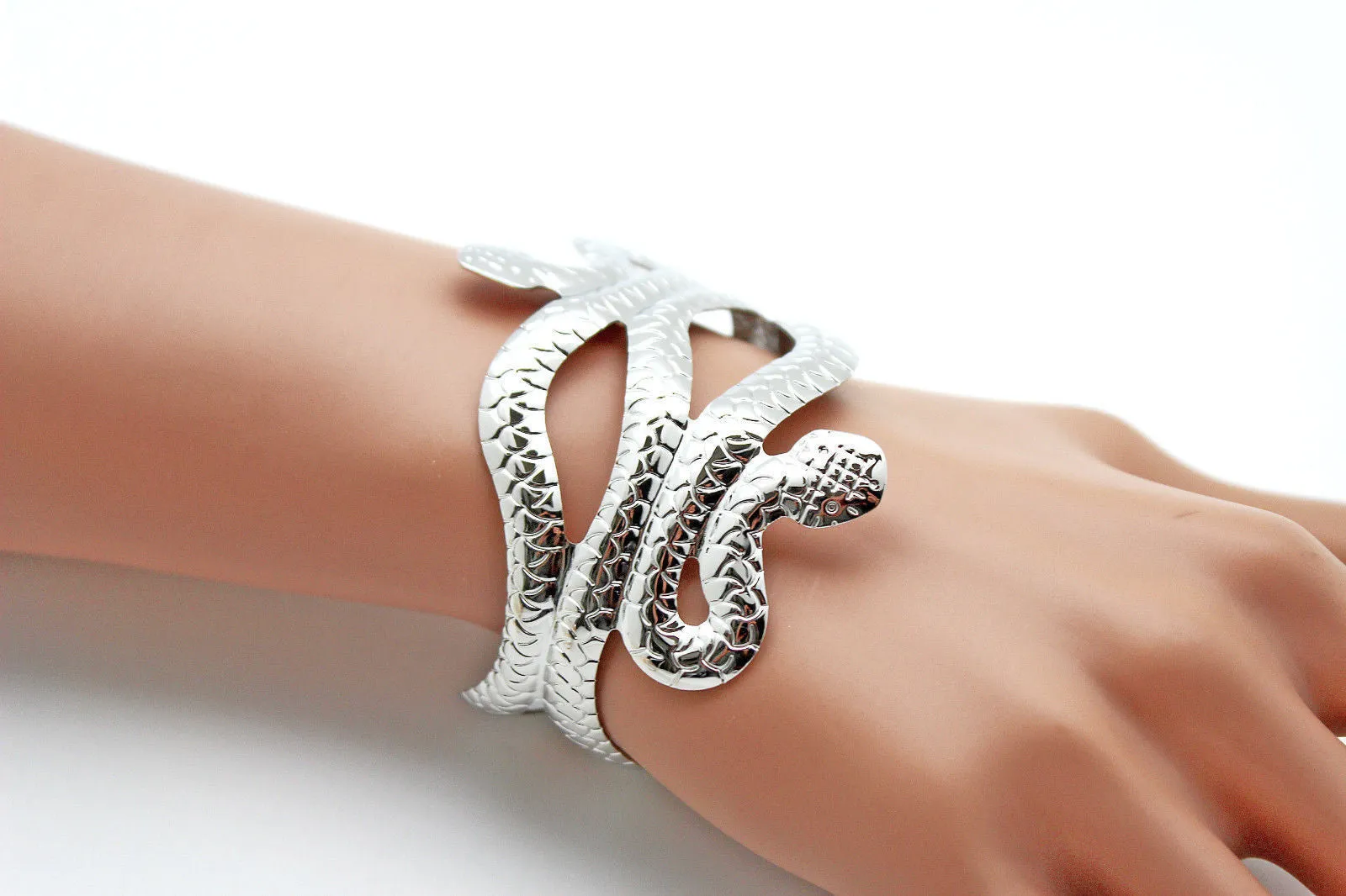 Gold Silver Metal Cuff Bracelet Cobra Snake Trendy Wrap Around