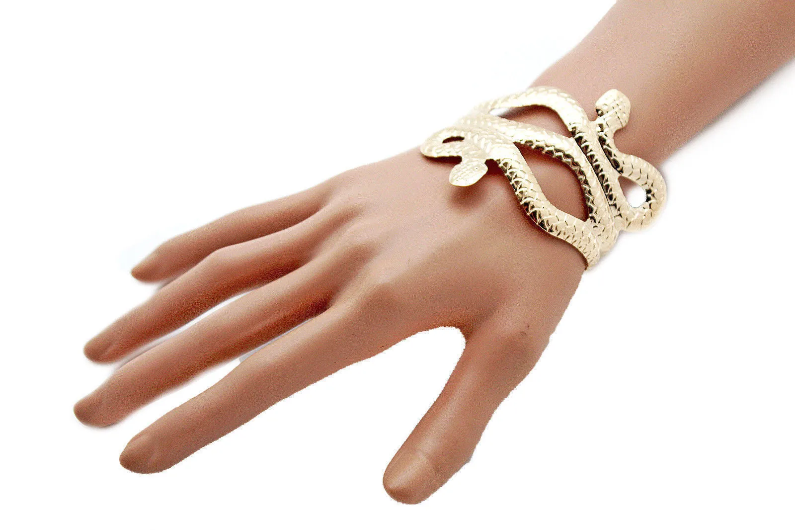 Gold Silver Metal Cuff Bracelet Cobra Snake Trendy Wrap Around