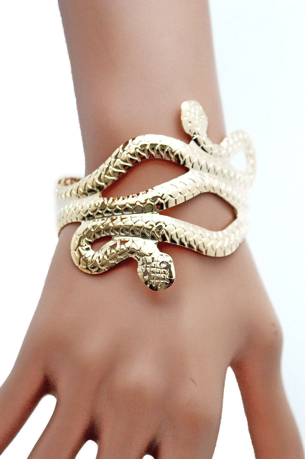 Gold Silver Metal Cuff Bracelet Cobra Snake Trendy Wrap Around