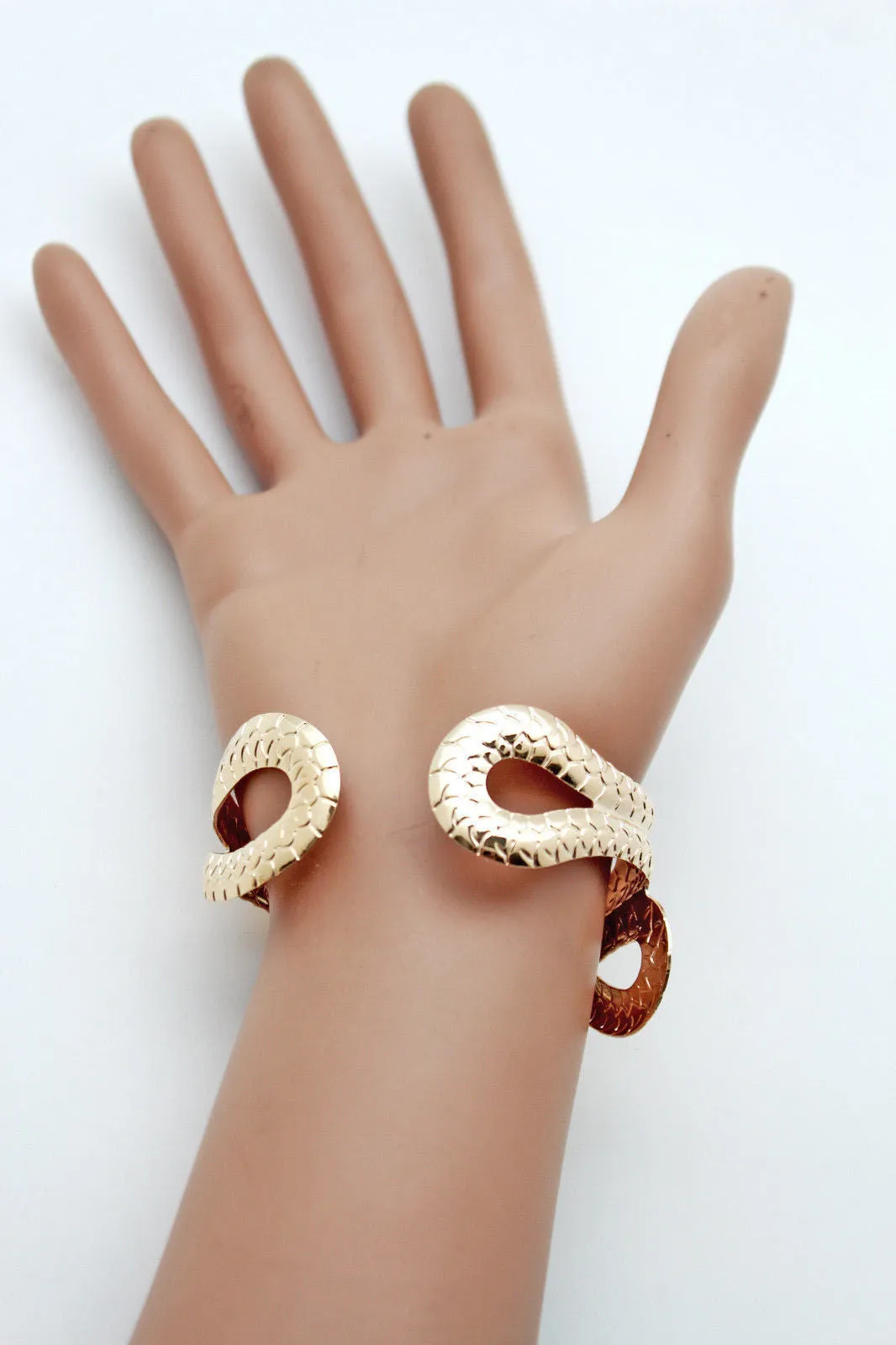 Gold Silver Metal Cuff Bracelet Cobra Snake Trendy Wrap Around