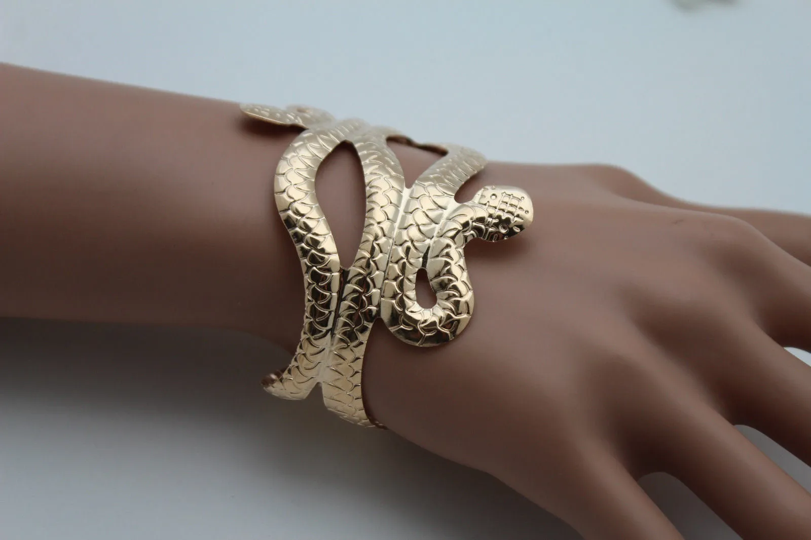 Gold Silver Metal Cuff Bracelet Cobra Snake Trendy Wrap Around