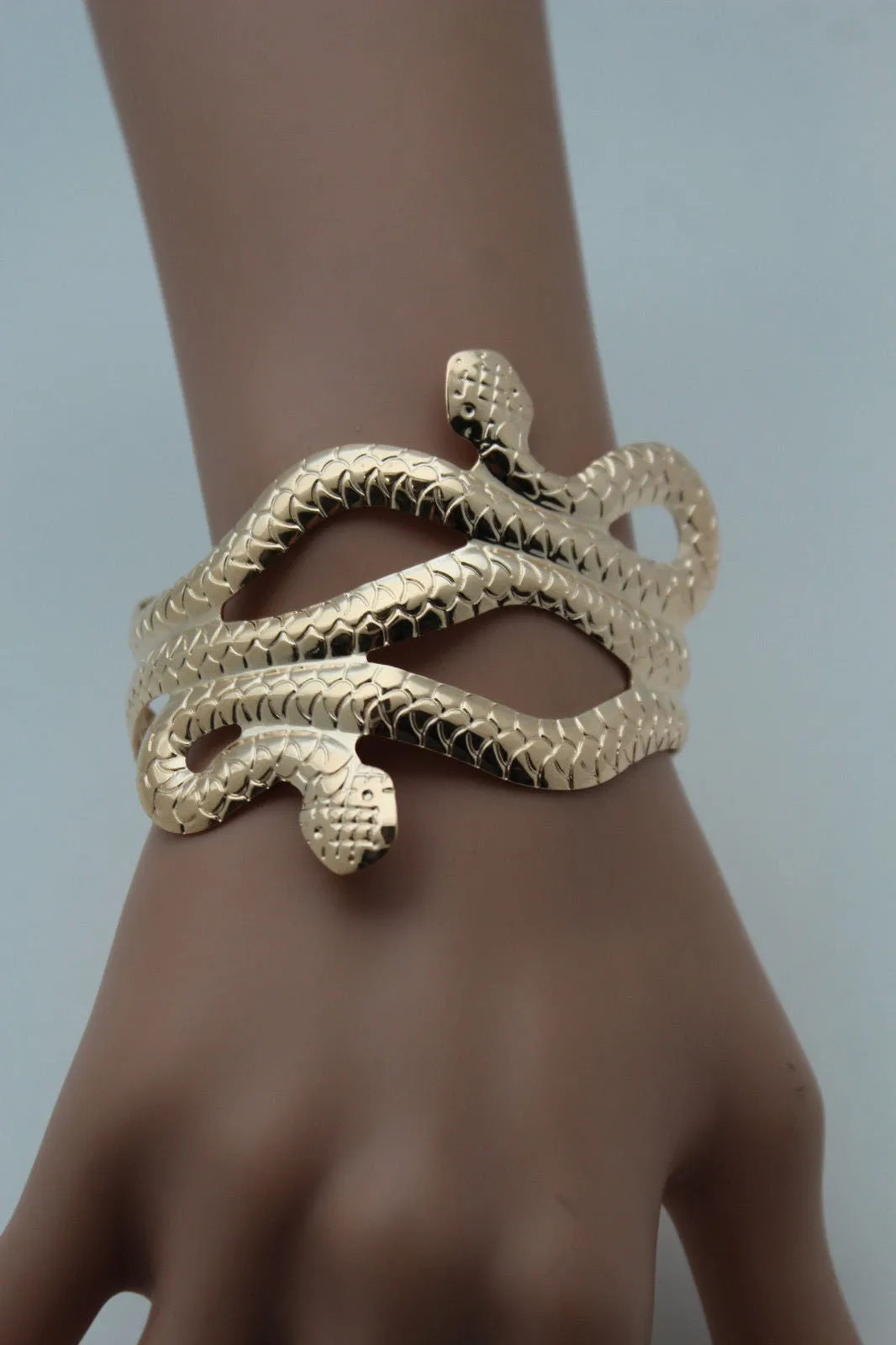 Gold Silver Metal Cuff Bracelet Cobra Snake Trendy Wrap Around