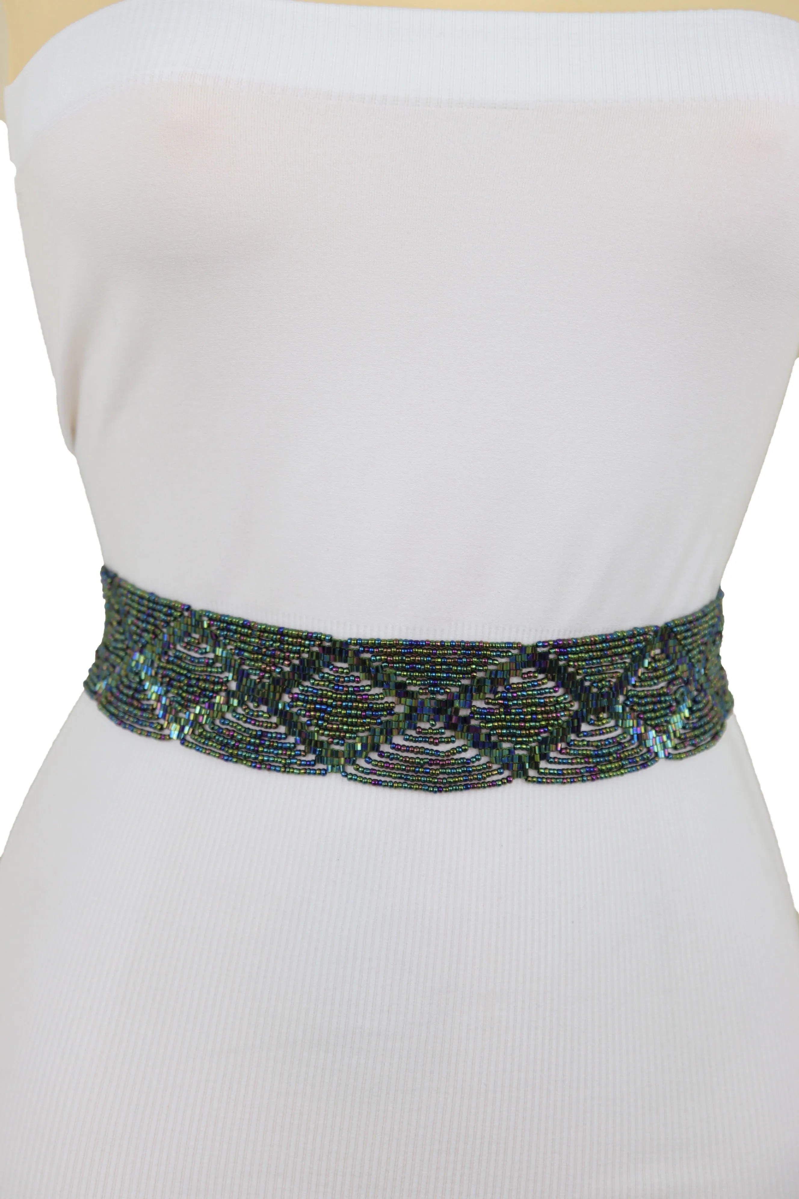 Green Color Beads Waistband Trendy Tie Fashion Belt Hip Waist Fit Size S M