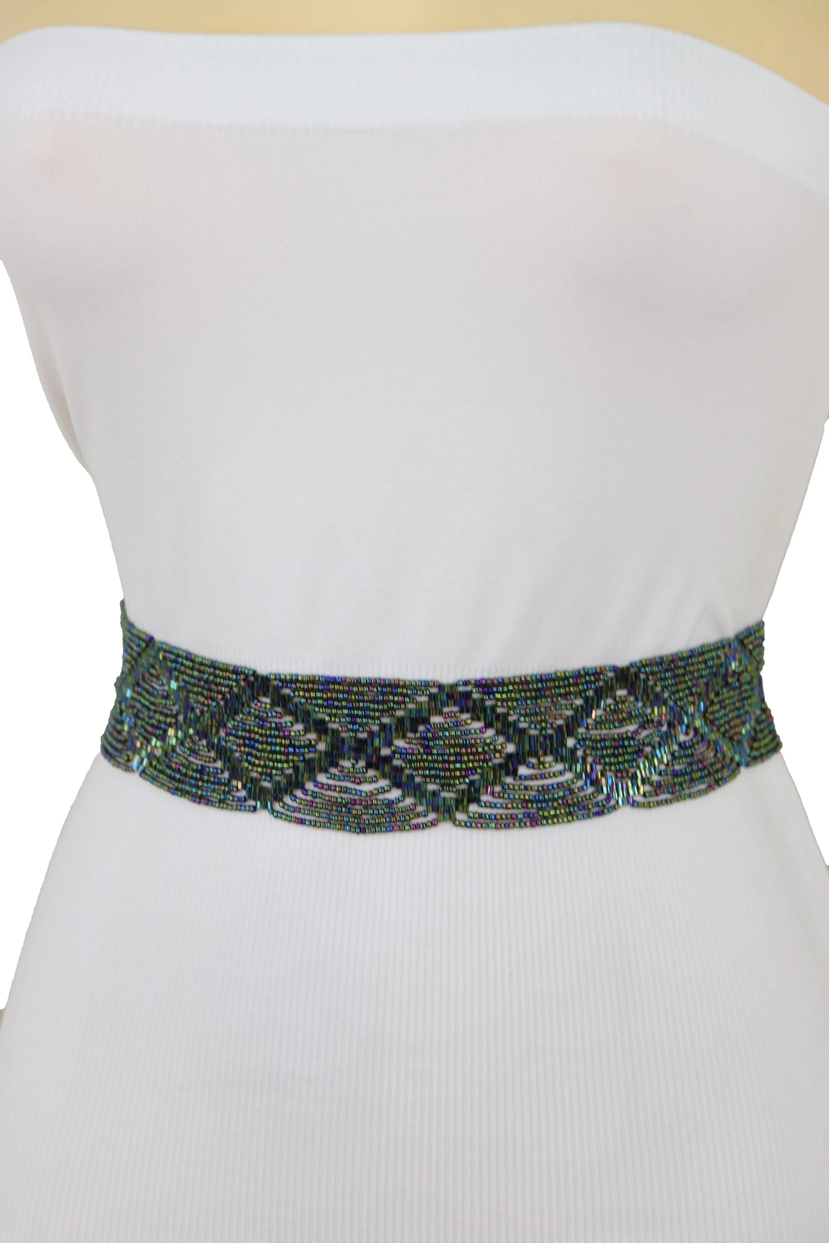 Green Color Beads Waistband Trendy Tie Fashion Belt Hip Waist Fit Size S M