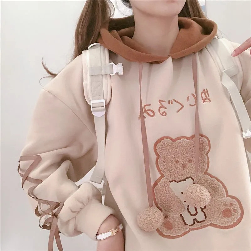 JAPANESE CUTE BEAR VELVET HOODIE BY99222