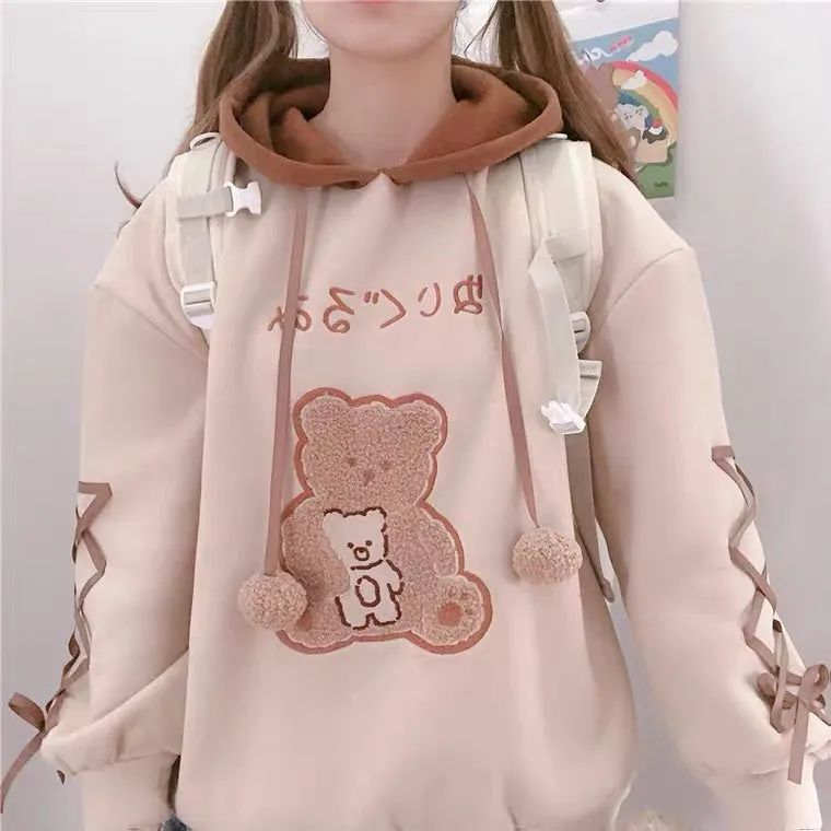 JAPANESE CUTE BEAR VELVET HOODIE BY99222