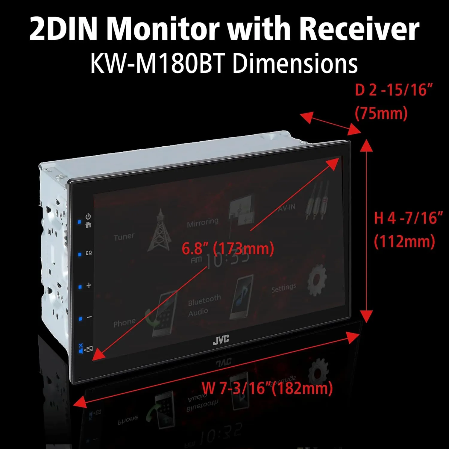 JVC KW-M180BT Bluetooth Car Stereo Receiver with USB Port – 6.75" Touchscreen Display