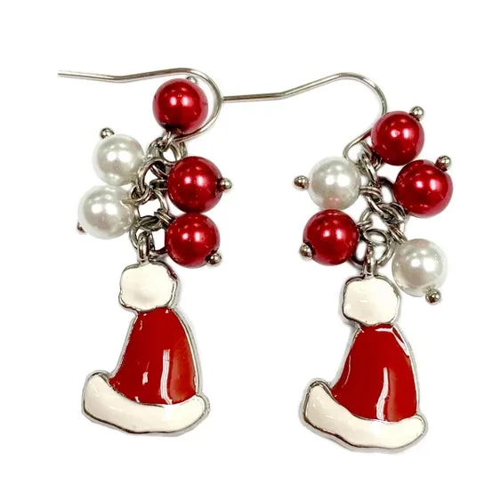 Ladies Christmas Dangle Santa Hat Earrings