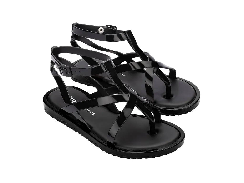 Melissa Cancun X Salinas AD Black Strappy Sandals Flat For Women