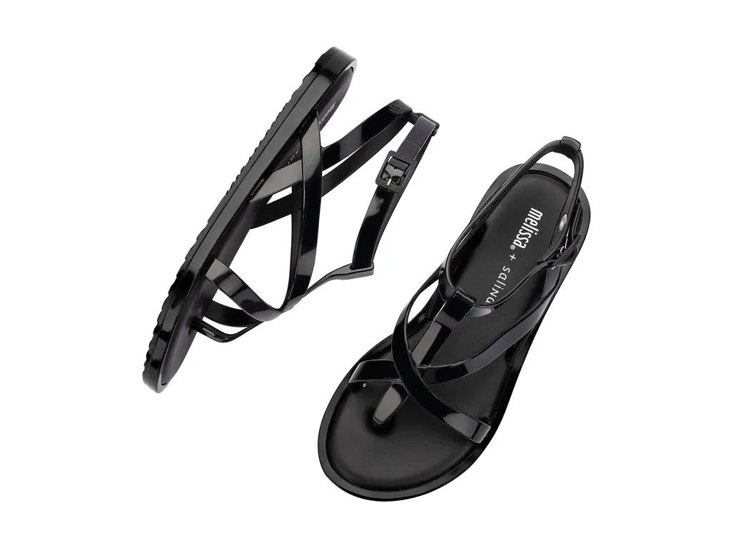 Melissa Cancun X Salinas AD Black Strappy Sandals Flat For Women