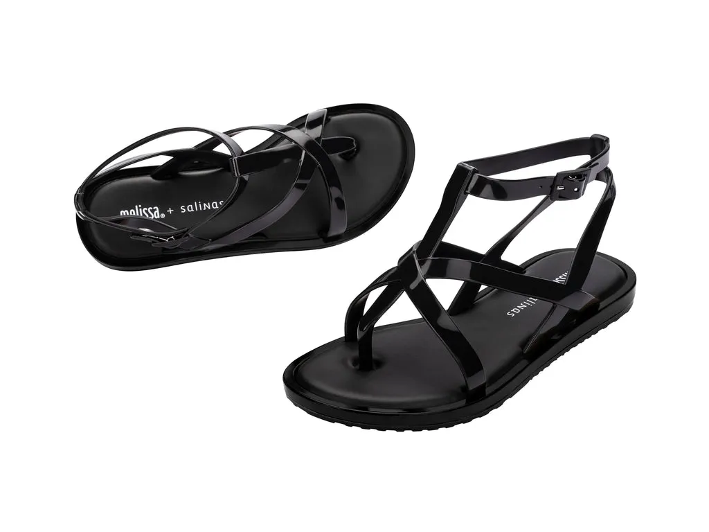 Melissa Cancun X Salinas AD Black Strappy Sandals Flat For Women