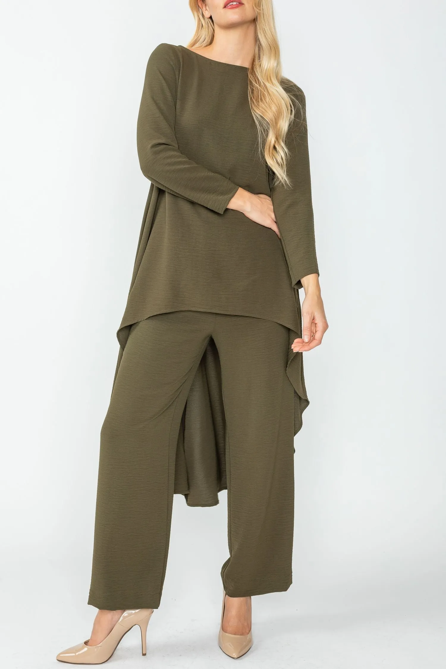 Olive Boat-Neck High & Low Top