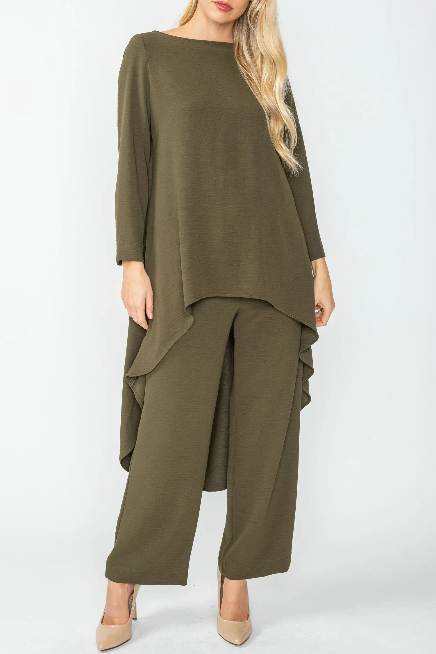 Olive Boat-Neck High & Low Top