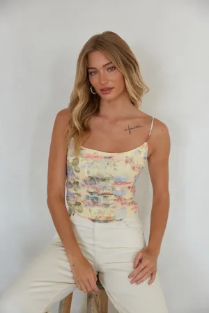 Penelope Ruched Floral Mesh Top