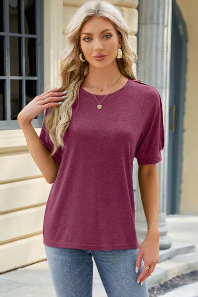 Round Neck Buttoned Short Sleeve T-Shirt