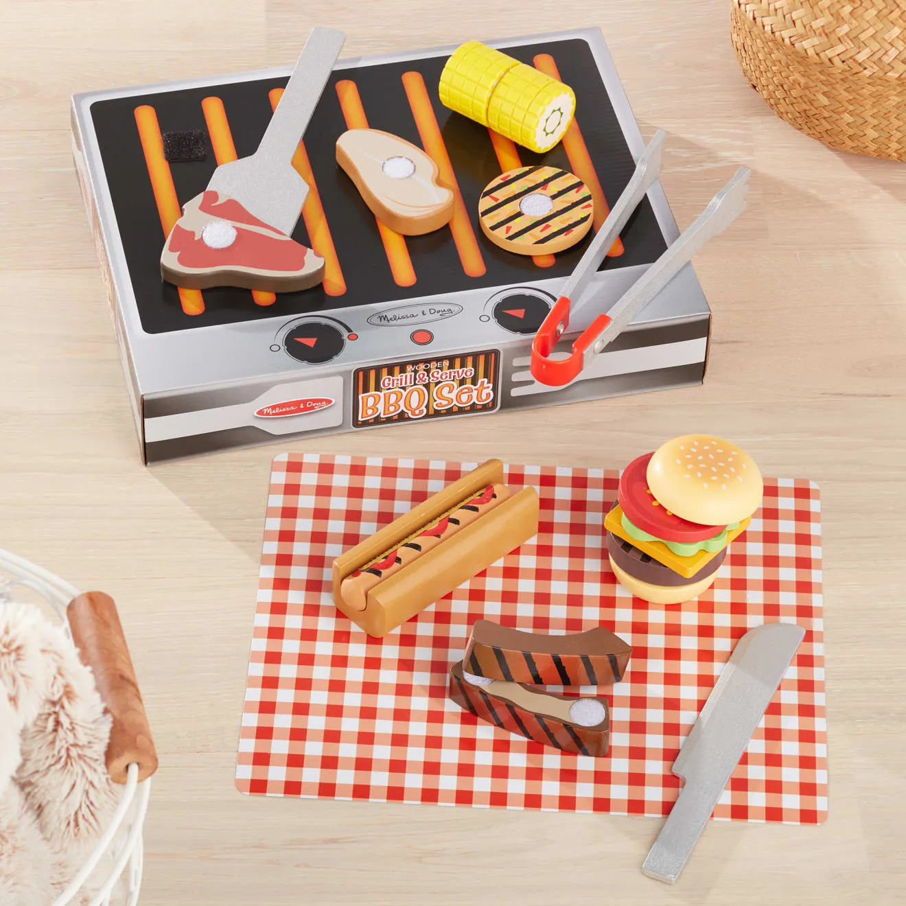 Wooden Grill & Serve BBQ Set