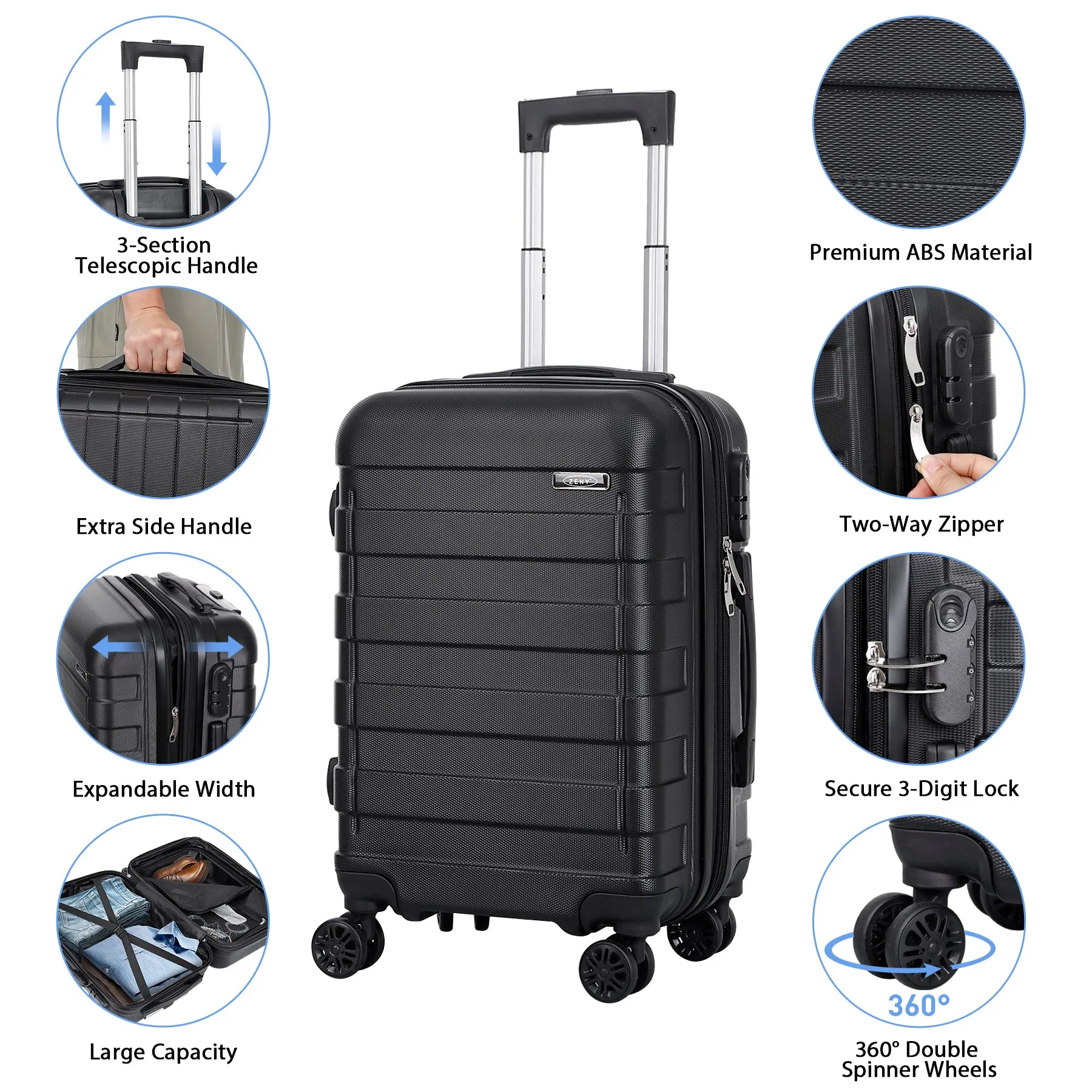 ZENY™ 21 Inch Expandable Suitcase Hardside Carry-On Travel Luggage